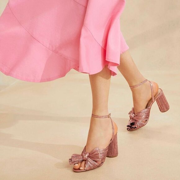 Loeffler Randall  Camellia Rose Pleated Bow Heel Sandals size 7 - Picture 2 of 13